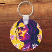 Vibrant Stylized Portrait with Abstract Elements キーホルダー (裏面)