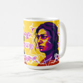 Vibrant Stylized Portrait with Abstract Elements コーヒーマグカップ (正面右)
