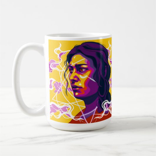 Vibrant Stylized Portrait with Abstract Elements コーヒーマグカップ (左)