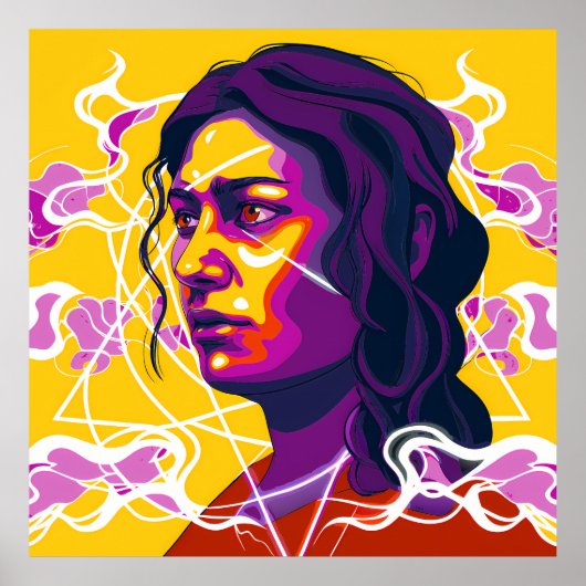 Vibrant Stylized Portrait with Abstract Elements ポスター (正面)