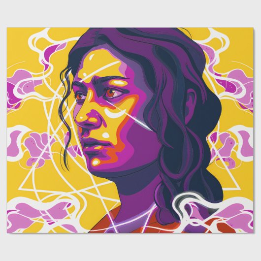Vibrant Stylized Portrait with Abstract Elements ラッピングペーパー (フラット)