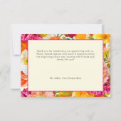 Vibrant Summer Floral Yellow Orange Pink Wedding サンキューカード (裏面)