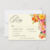 Vibrant Summer Floral Yellow Orange Pink Wedding 出欠カード (正面)