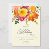 Vibrant Summer Floral Yellow Orange Pink Wedding 招待状 (正面)
