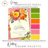 Vibrant Summer Floral Yellow Orange Pink Wedding 招待状