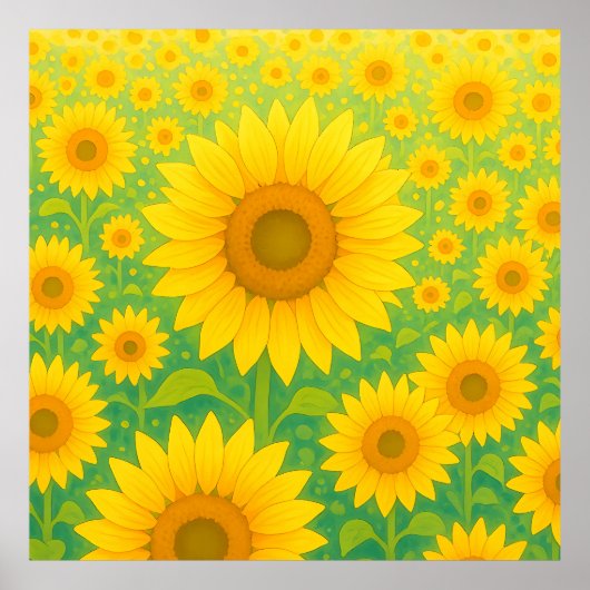 Vibrant Sunflower Field Pattern ポスター (正面)