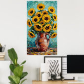 Vibrant Sunflowers Impasto Oil Painting ポスター (ホームオフィス)