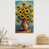Vibrant Sunflowers Impasto Oil Painting ポスター (キッチン)