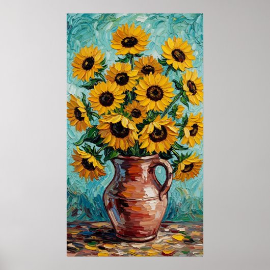 Vibrant Sunflowers Impasto Oil Painting ポスター (正面)