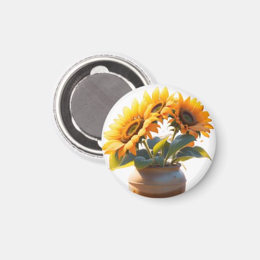 Vibrant Sunflowers in a Rustic Pot マグネット (正面/裏面)