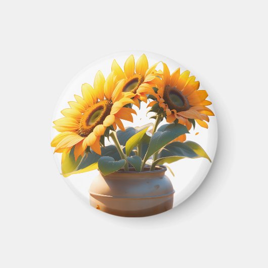 Vibrant Sunflowers in a Rustic Pot マグネット (正面)