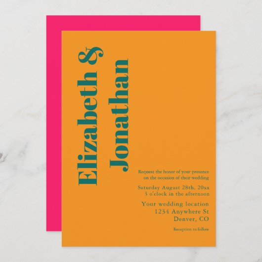 Vibrant Sunrise Minimalist Mix & Match Wedding 招待状 (正面/裏面)