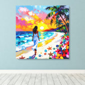 Vibrant Sunset Abstract Beach Scene キャンバスプリント (インサイチュ (ウッドフロア))