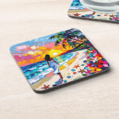 Vibrant Sunset Abstract Beach Scene   コースター (左側)