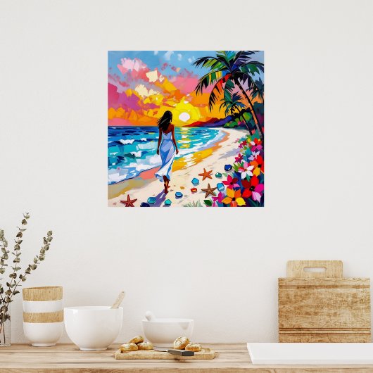 Vibrant Sunset Abstract Beach Scene ポスター (キッチン)