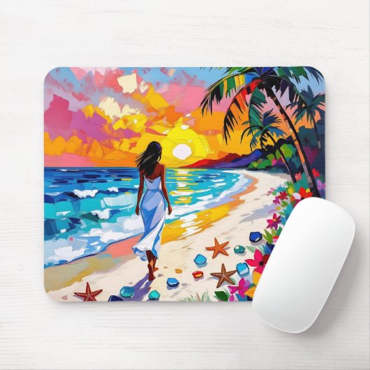 Vibrant Sunset Abstract Beach Scene   マウスパッド (マウス)