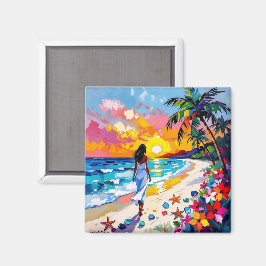 Vibrant Sunset Abstract Beach Scene   マグネット