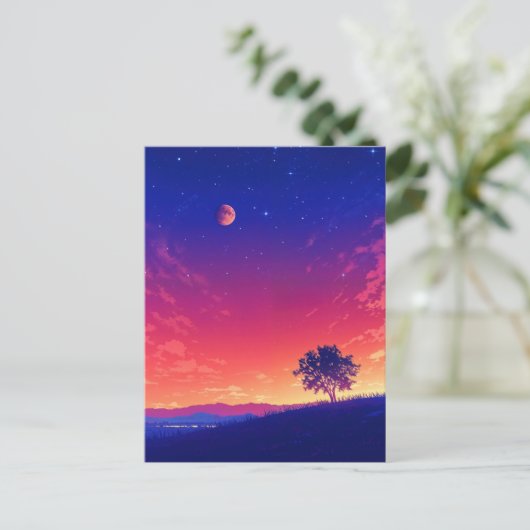 Vibrant Sunset Tree and Blood Moon ポストカード (スタンド正面)