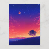 Vibrant Sunset Tree and Blood Moon ポストカード (正面)