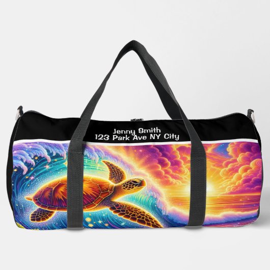 Vibrant Sunset Turtle Travel Monogram Personalize ダッフルバッグ (正面)