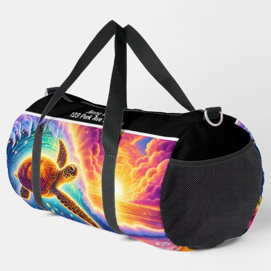 Vibrant Sunset Turtle Travel Monogram Personalize ダッフルバッグ (右コーナー)