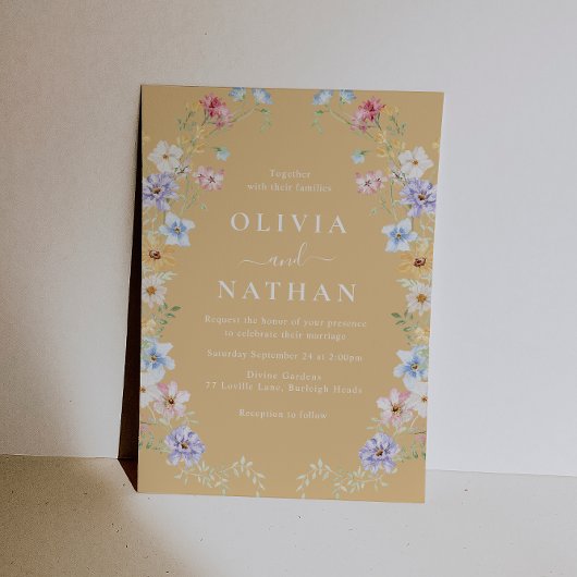 Vibrant Sunshine Wildflowers Modern Wedding 招待状