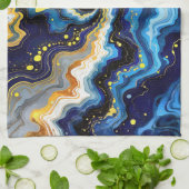 Vibrant Swirls of Blue and Gold 1 キッチンタオル (折り畳み)
