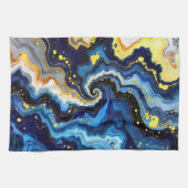 Vibrant Swirls of Blue and Gold 1 キッチンタオル (横)