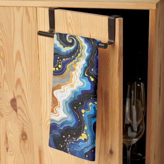 Vibrant Swirls of Blue and Gold 1 キッチンタオル (三つ折り)