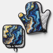 Vibrant Swirls of Blue and Gold 1 鍋つかみ&鍋敷きセット (正面/裏面)
