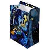 Vibrant Swirls of Blue and Gold 4 ミディアムペーパーバッグ (正面アングル)