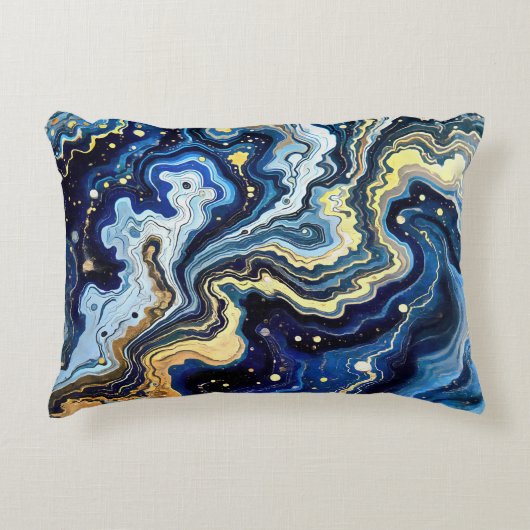 Vibrant Swirls of Blue and Gold 5 アクセントクッション (正面)