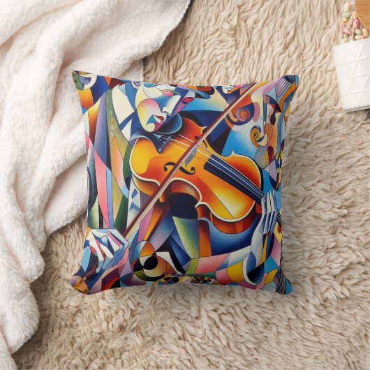 Vibrant Symphony: Abstract Violinist Art クッション (ブランケット)