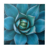 Vibrant Teal Agave Succulent Macro Geometric  タイル (正面)
