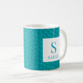 Vibrant Teal Scale Mermaid Monogram Custom Name コーヒーマグカップ (正面右)
