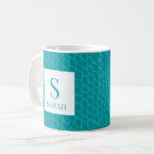 Vibrant Teal Scale Mermaid Monogram Custom Name コーヒーマグカップ (正面左)