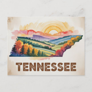 Vibrant Tennessee Autumn Watercolor Map Illustrati ポストカード