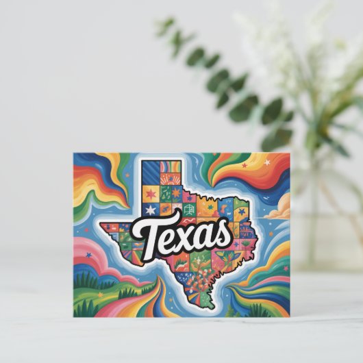 Vibrant Texas Conceptual Map Art ポストカード (スタンド正面)