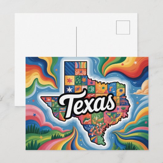 Vibrant Texas Conceptual Map Art ポストカード (正面/裏面)