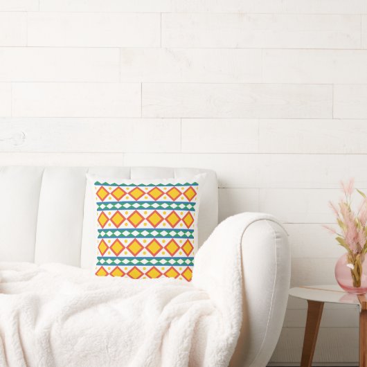 Vibrant Tibetan Art Square Pillow | Colorful Boho  クッション (ソファ)
