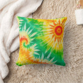 Vibrant Tie Dye Spiral Pattern Boho Orange Green クッション (ブランケット)