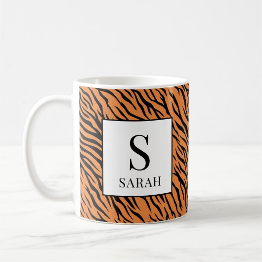Vibrant Tiger Stripe Custom Initial Name Mug コーヒーマグカップ (左)