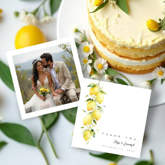 Vibrant Timeless Lemons Branches Wedding Photo サンキューカード