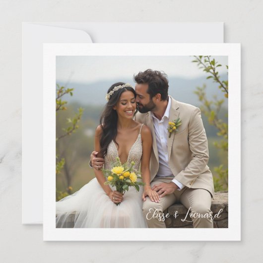 Vibrant Timeless Lemons Branches Wedding Photo サンキューカード (裏面)