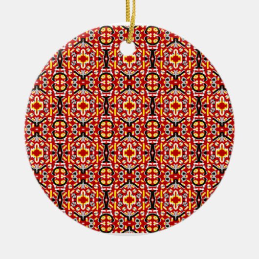 Vibrant Tribal Fusion Geometric Symmetry Pattern セラミックオーナメント (正面)