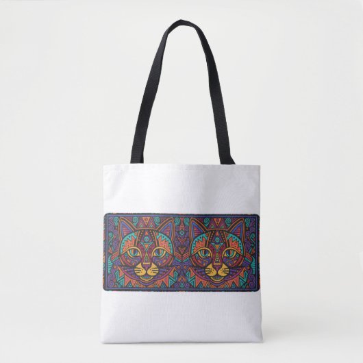 Vibrant Tribal Spirit Cats Tote Bag トートバッグ (正面)