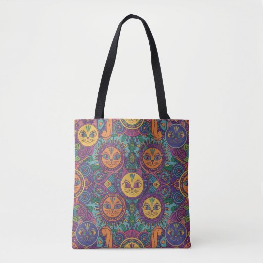 Vibrant Tribal Spirit Cats Tote Bag トートバッグ (正面)
