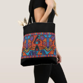 Vibrant Tribal Spirit Cats Tote Bag – Huichol- トートバッグ (クローズアップ)