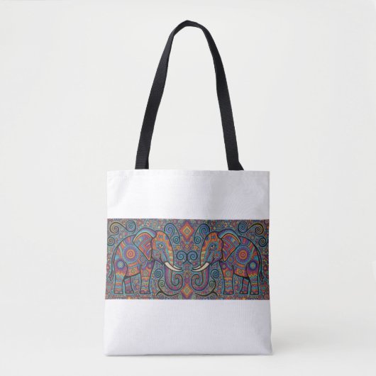 Vibrant Tribal Spirit elephants Tote Bag トートバッグ (正面)