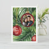 Vibrant Tropical Christmas Palm Watercolor Photo シーズンカード (スタンド正面)